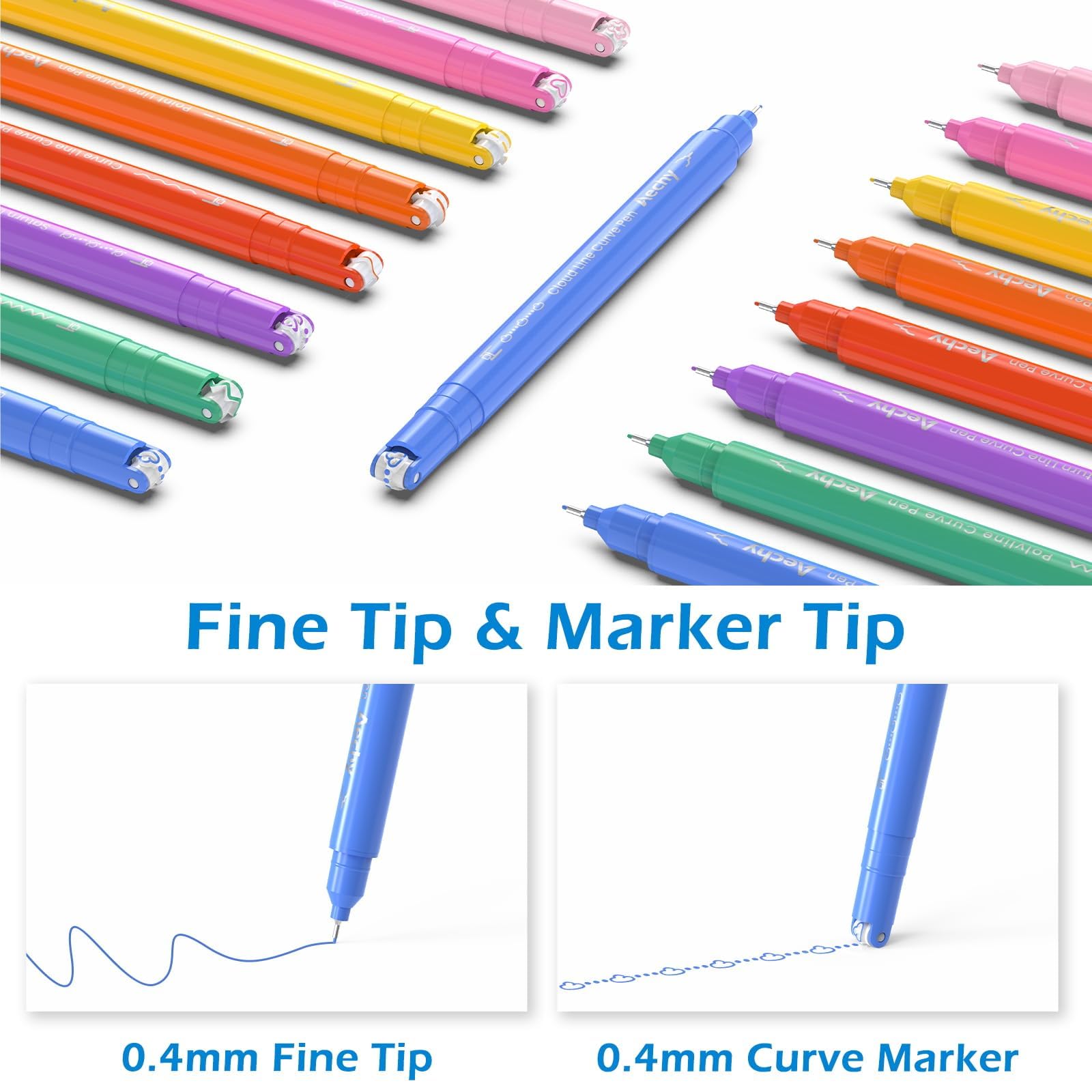 AECHY Dual Tip Curve Highlighter Pens, 8 Patterns, 8 Colors, 8 Pack - View 3