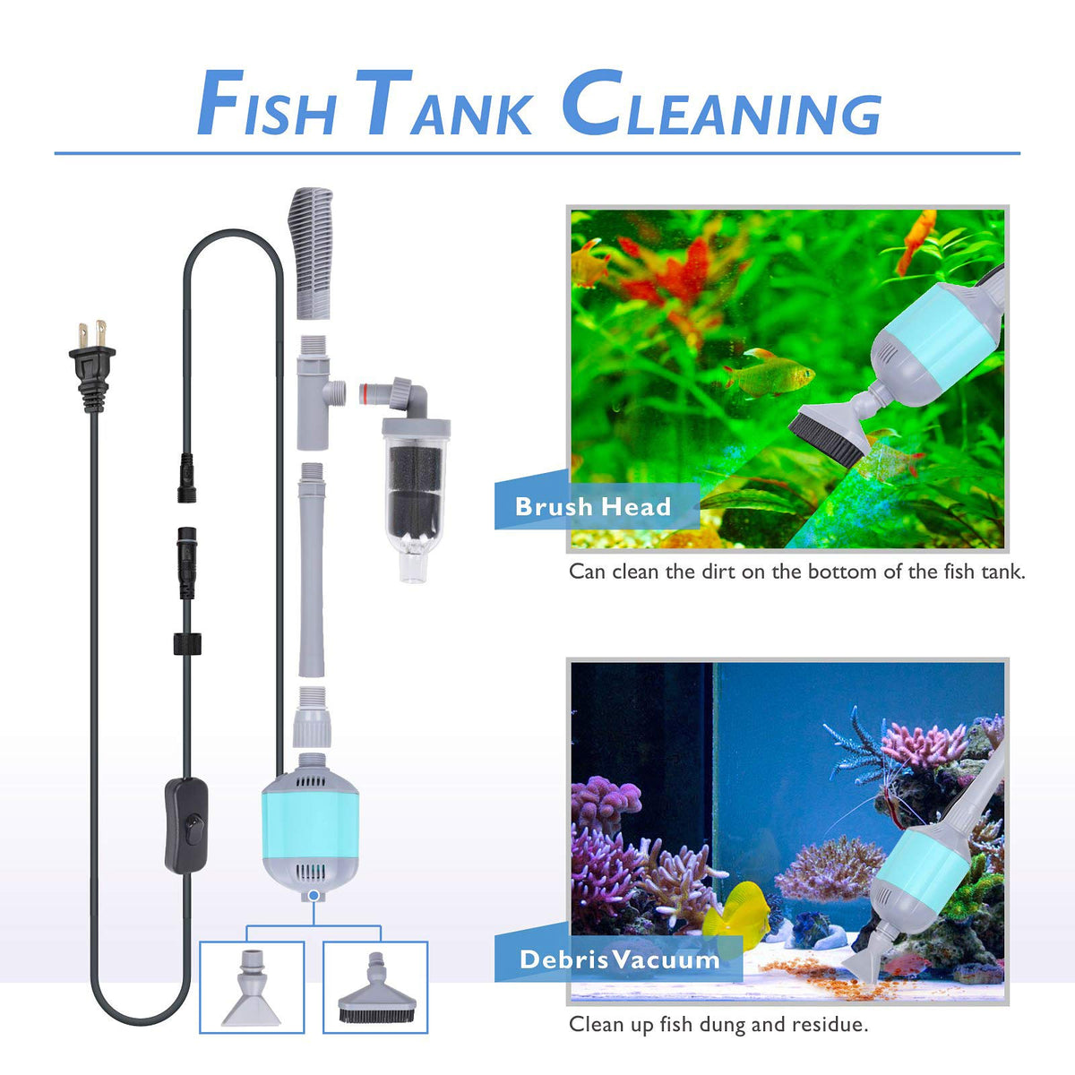 hygger 360GPH Electric Aquarium Gravel Cleaner 5 in 1 - hygger Official Imagery - 5