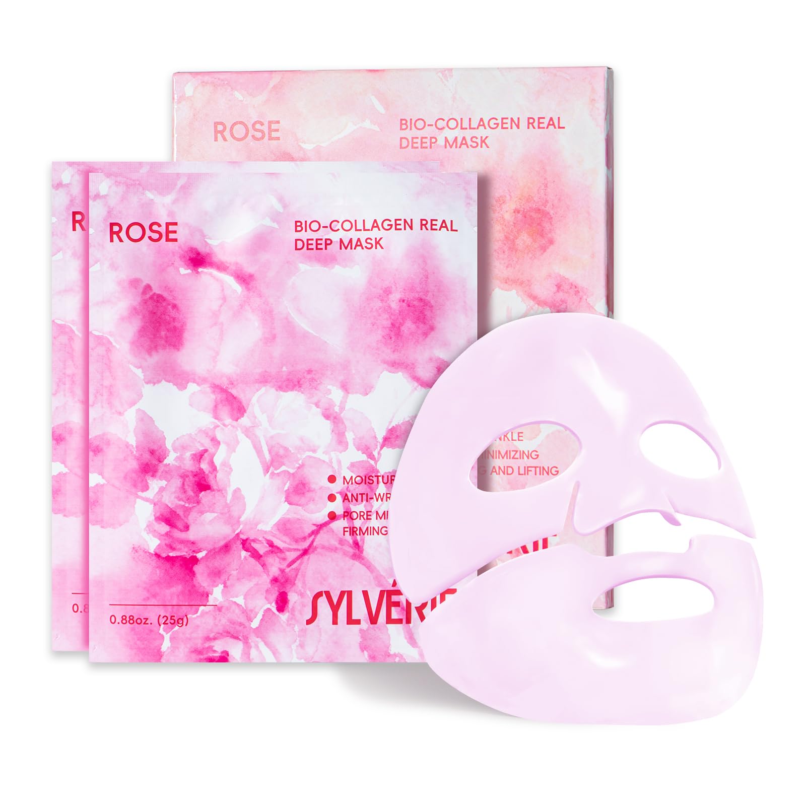 Rose Bio-Collagen Deep Hydrating Face Masks, 2 Pack Sheet Masks - Product Imagery