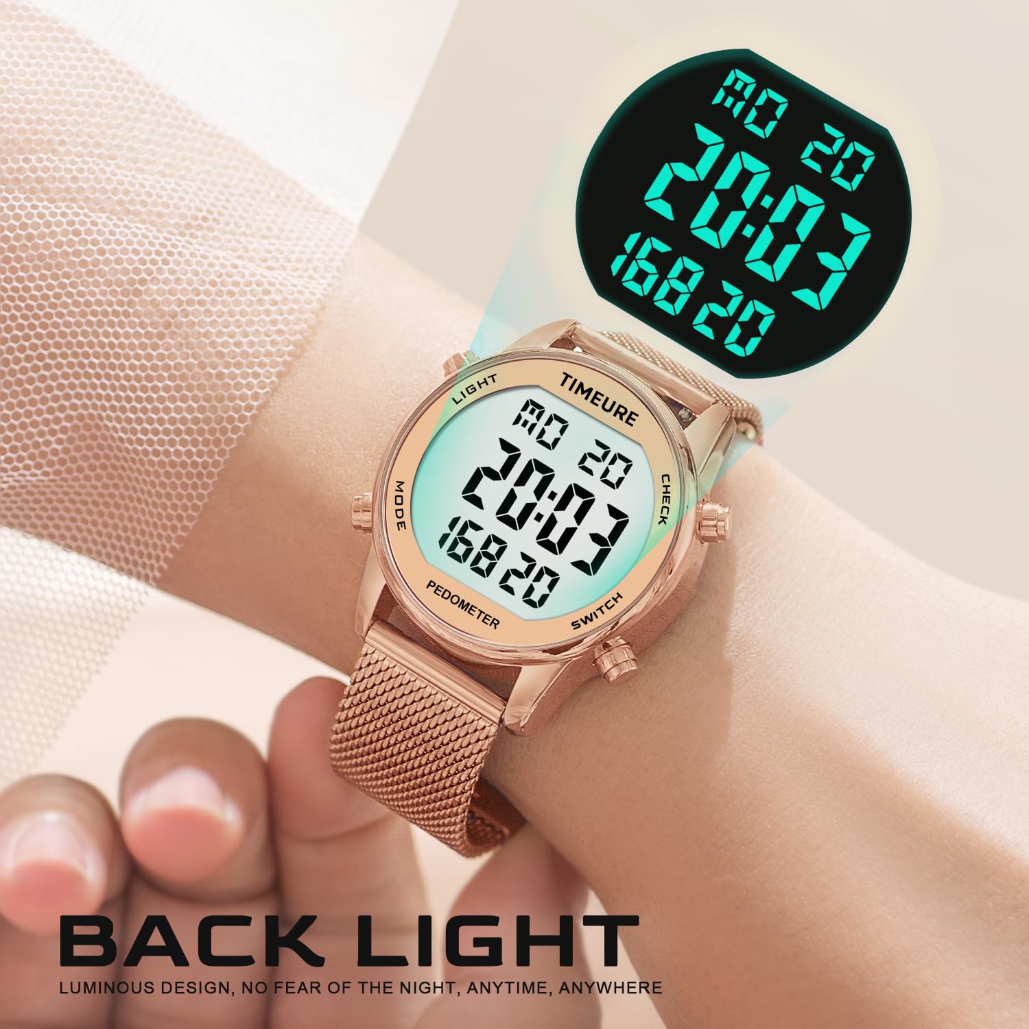 TIMEURE Pedometer Watch for Women, Step Counter Watch, No App or Charg - View 5