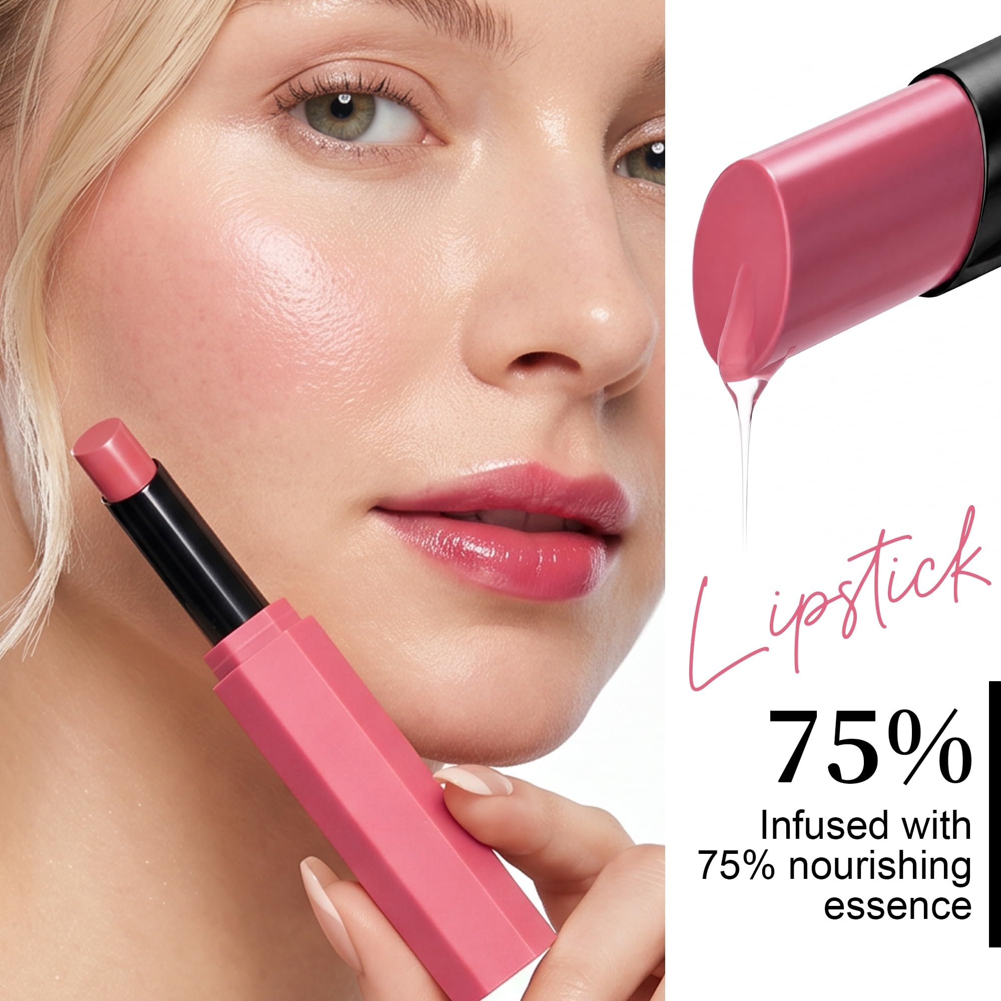 SAUBZEAN lipstick makeup with glossy satin finish, vibrant lip color for women, long-lasting and smooth application.