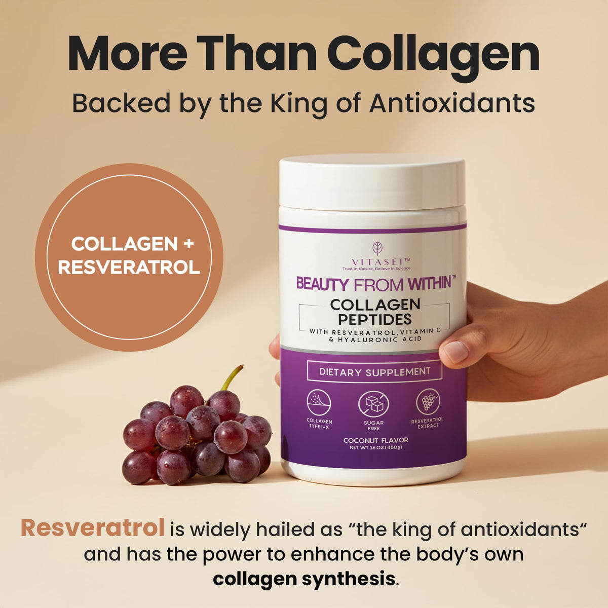 VITASEI Hydrolyzed Collagen Peptide Powder Drink Coconut - VITASEI Official Imagery - 3