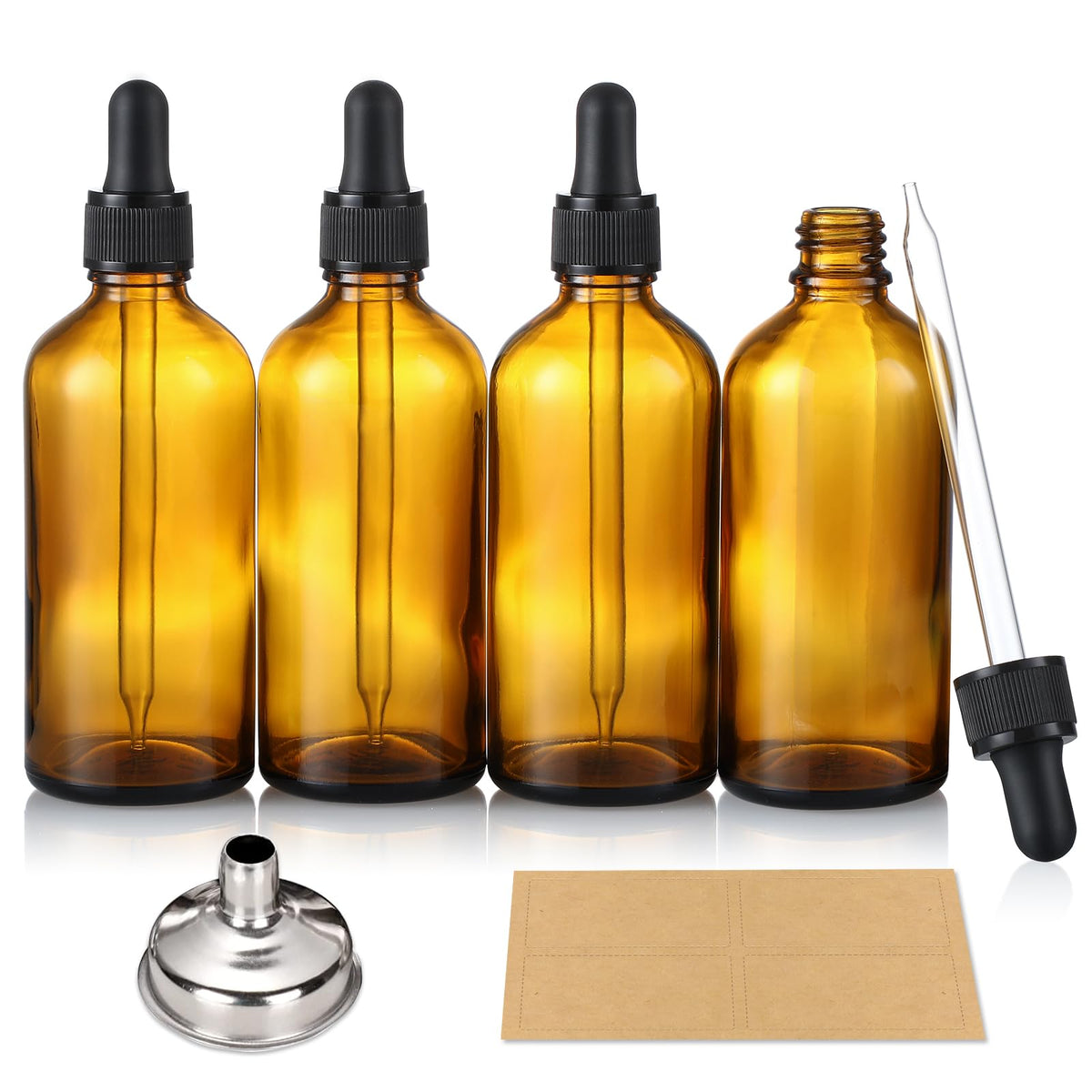 AOZITA 4 Pack 4 oz Dropper Bottles with 1 Funnel 4 Labels - AOZITA Official Product Imagery - 1