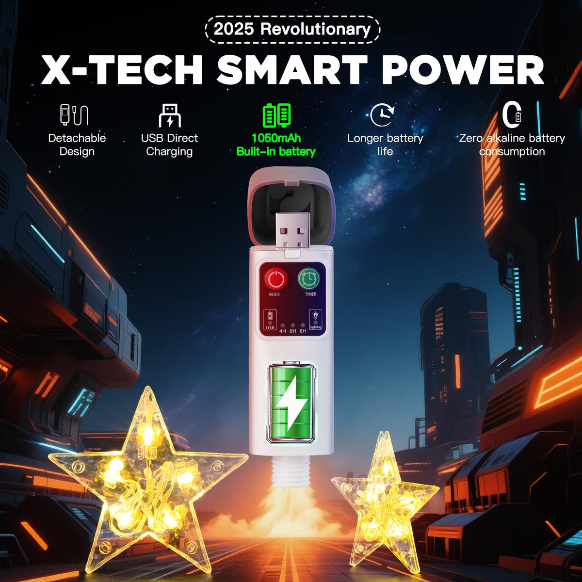 Rechargeable Stars Christmas Window Lights IP65 Waterproof - Prisay Official Imagery - 3