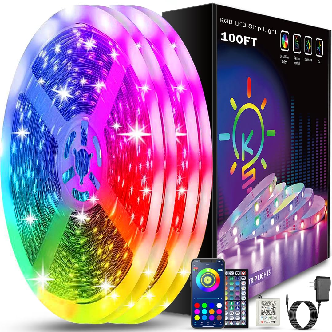 Keepsmile 100ft Led Strip Lights   Bluetooth Smart App Control Music Sync Color - Keepsmile Official Product View 1