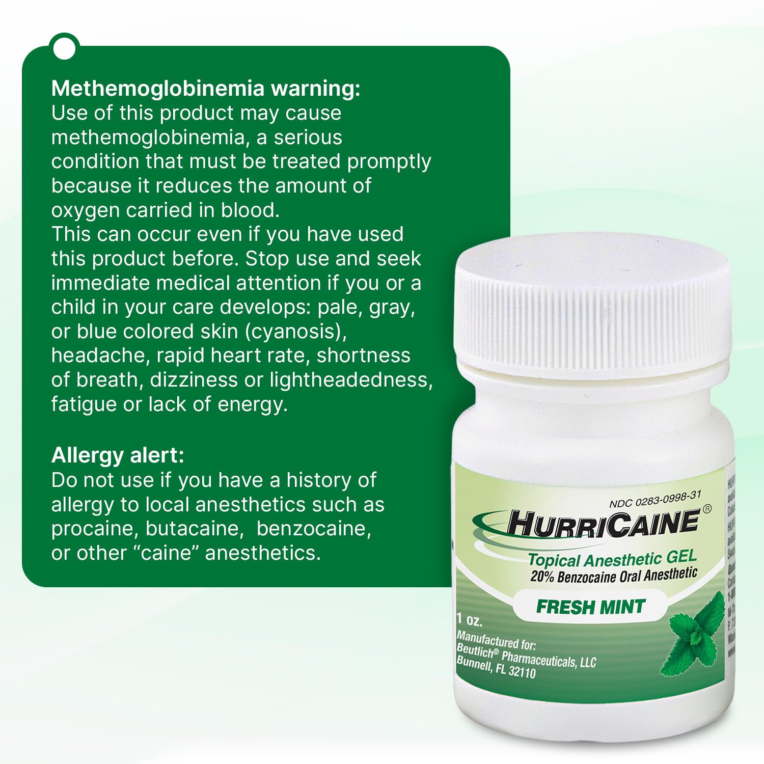 HurriCaine Topical Anesthetic Gel 20% Benzocaine Oral Gel 1oz