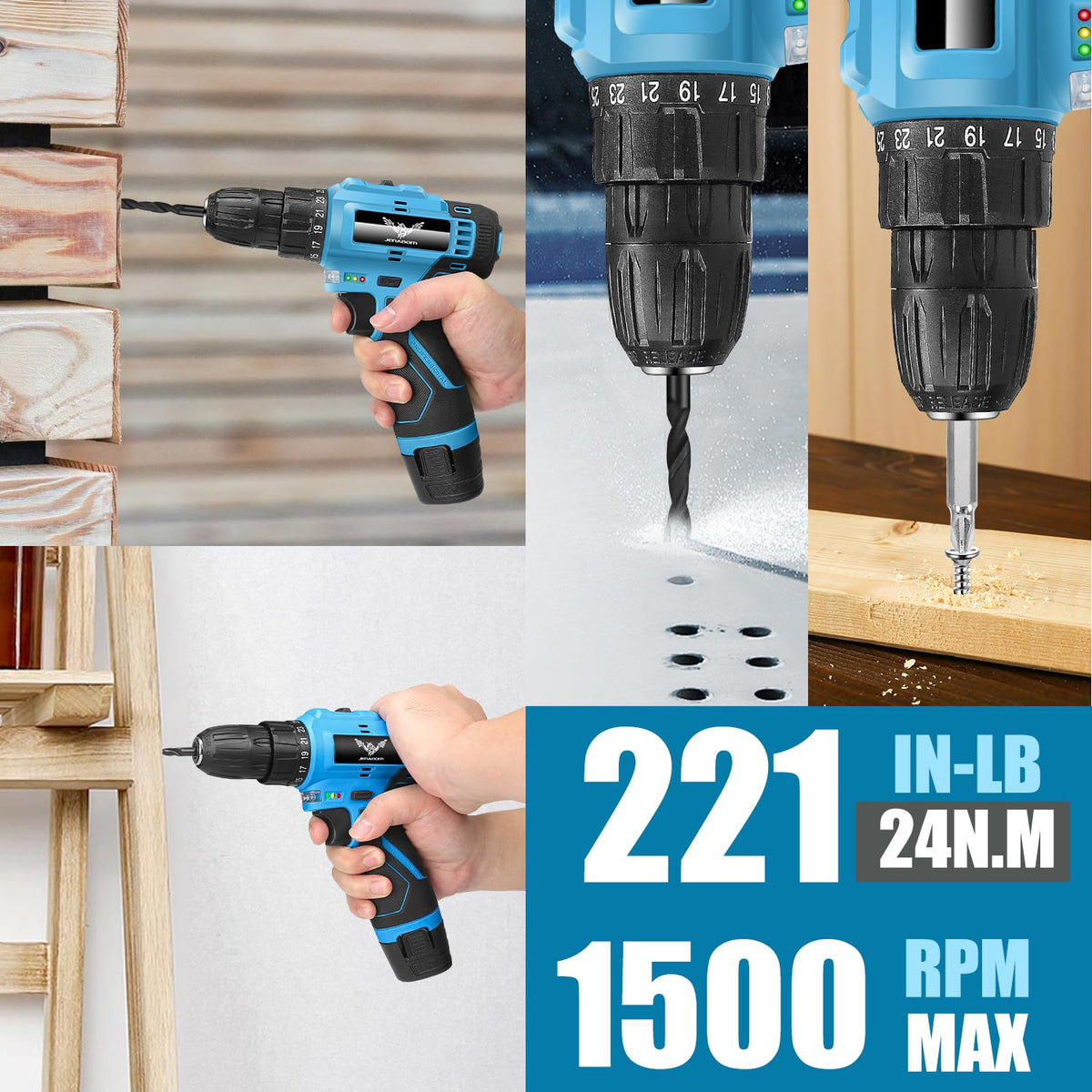 Tool Set 146 Piece Home Tool Kit with 12V Blue Cordless - JENABOM Official Imagery - 8