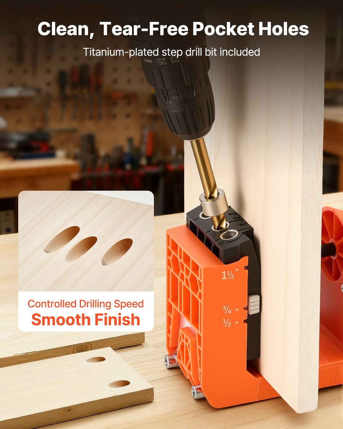 VEVOR Pocket Hole Jig Kit 1 2 3 4 1 1 2 Adjustable 360 - VEVOR Official Imagery - 7