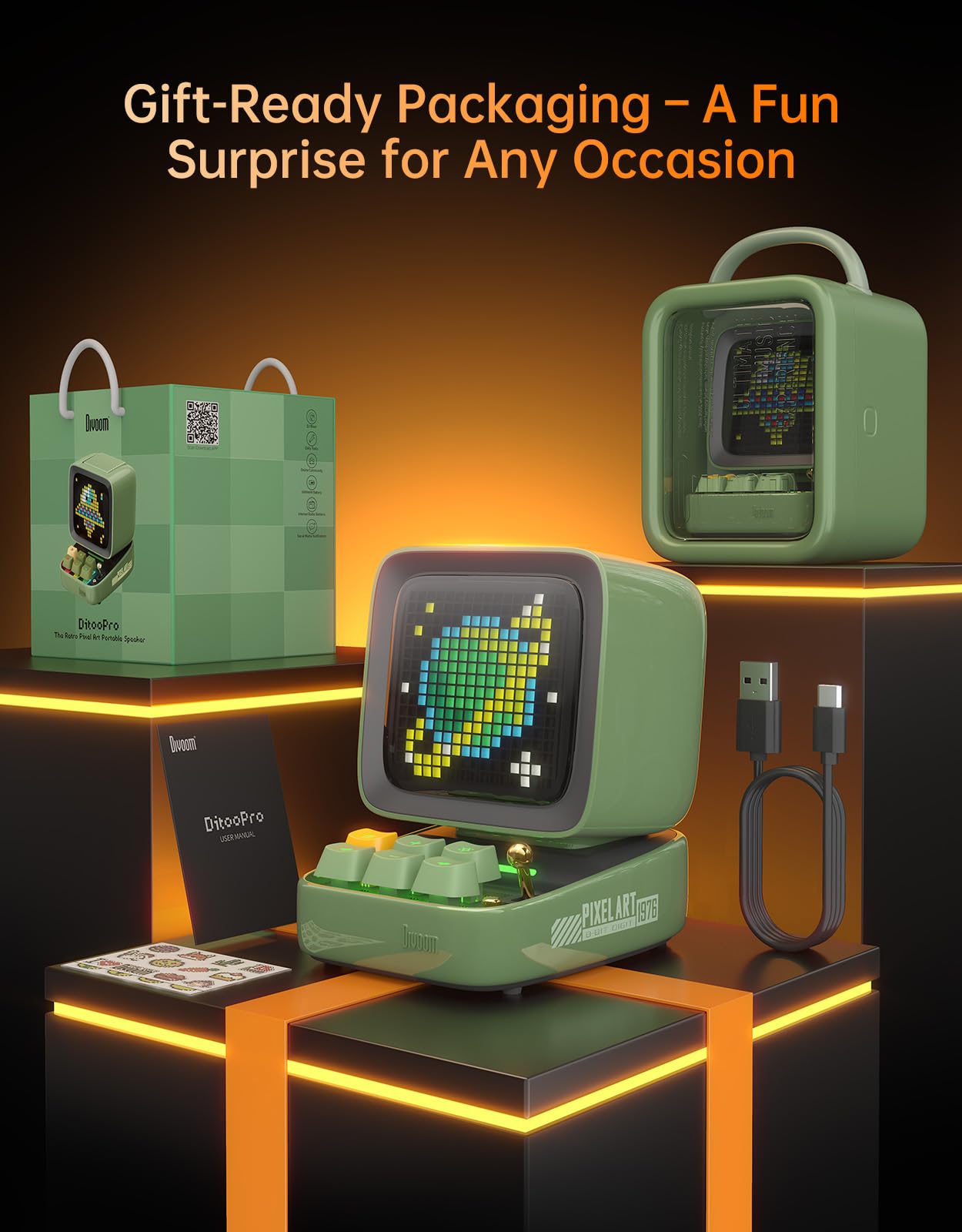 Divoom Ditoo Pro Retro Pixel Art Game Bluetooth Speaker with 16X16 LED App Contr - Divoom Official Product View 9
