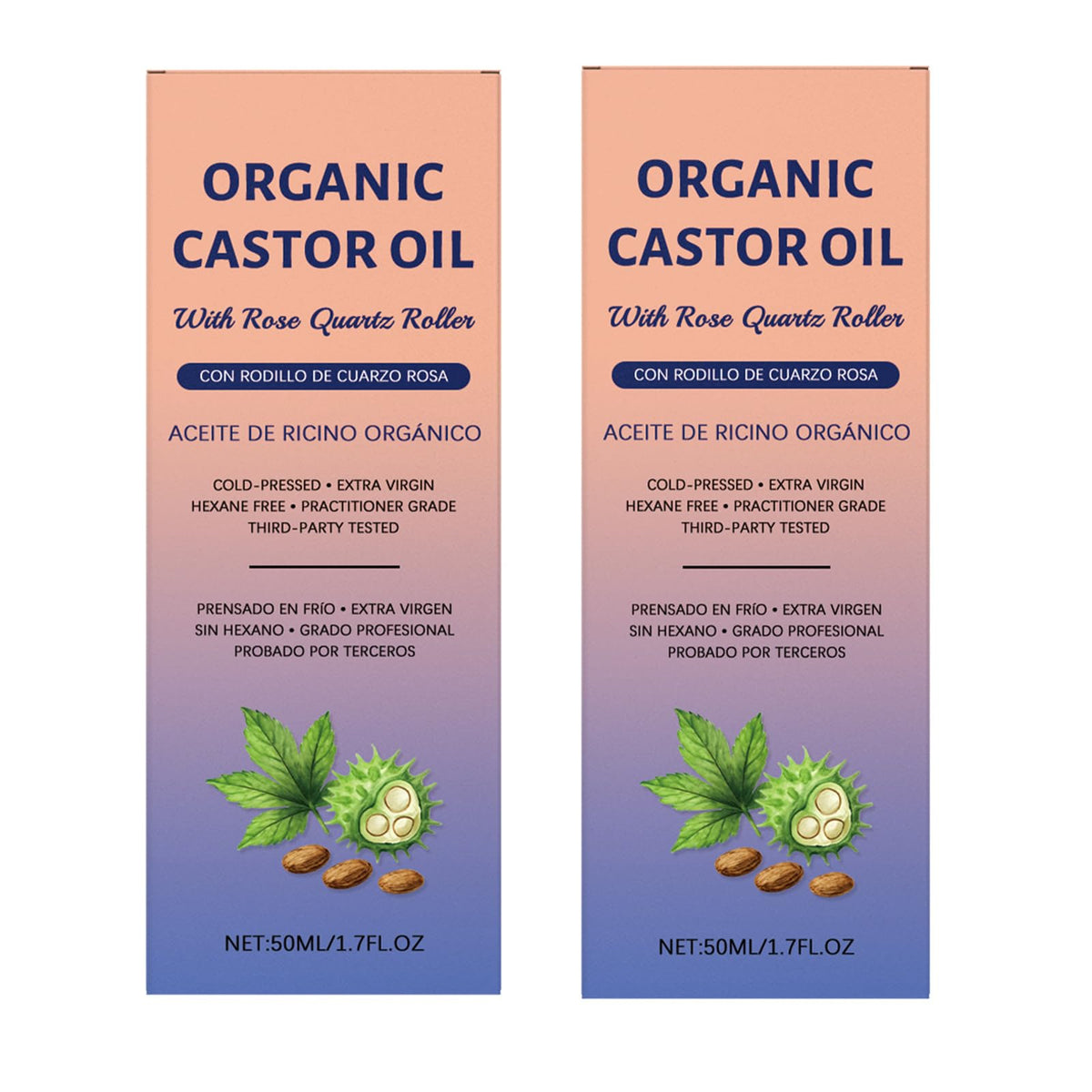 2 Pcs Organic Castor Oil with Rose Quartz Roller 100 Pure - JISKG Official Imagery - 2