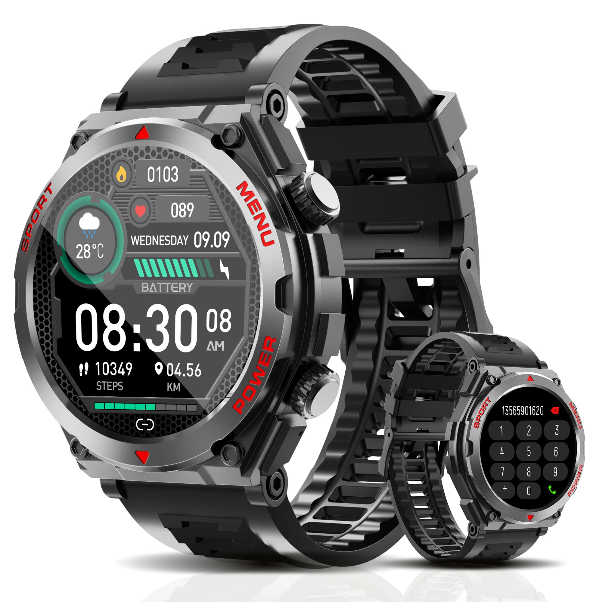 Military Smart Watch,1.52-Inch Smartwatch with Text and - Product Imagery
