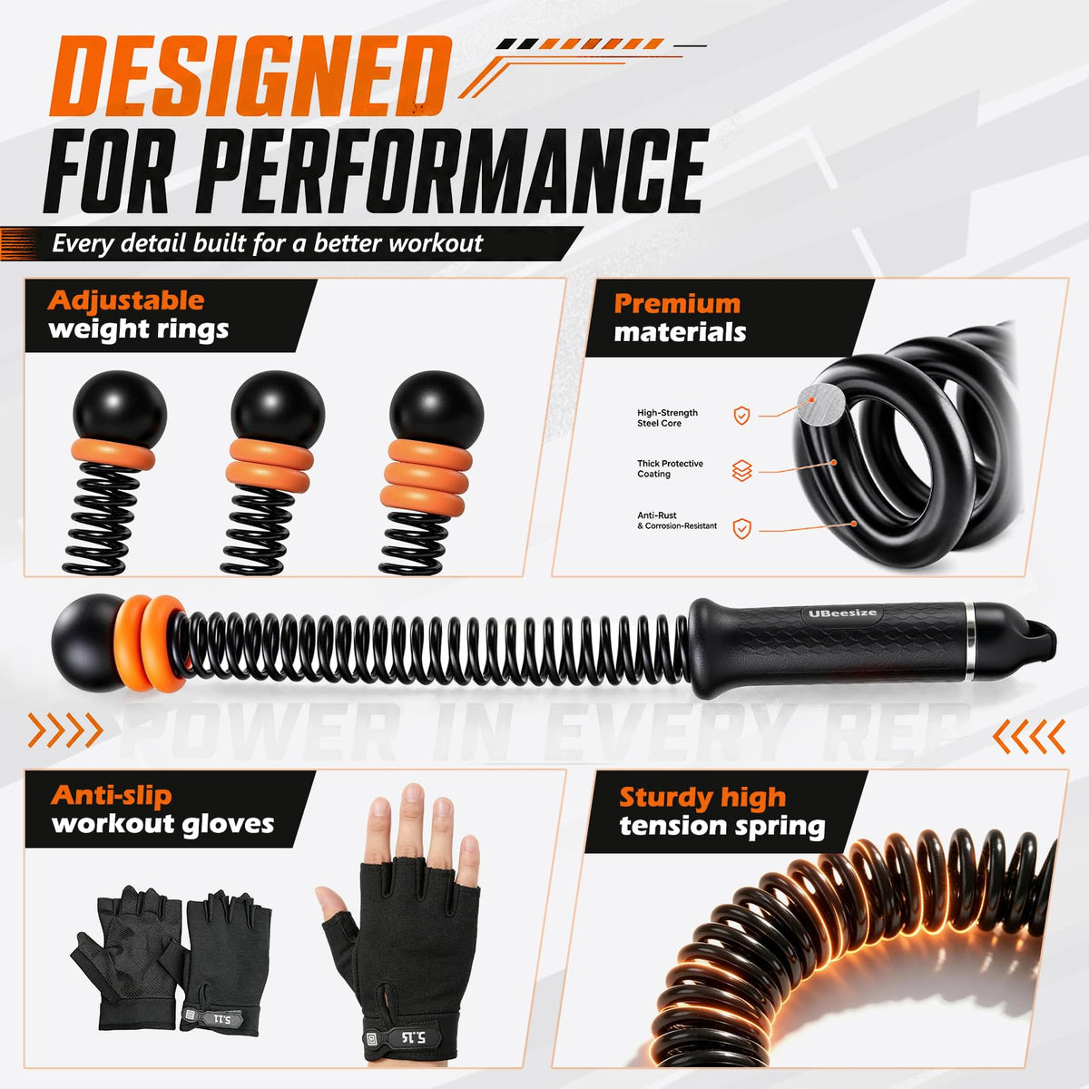UBeesize Weighted Ropeless Battle Rope Fitness Kit with - UBeesize Official Imagery - 3