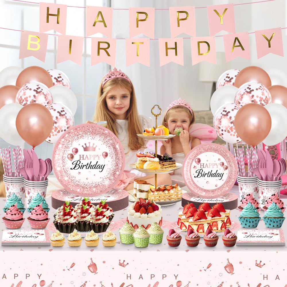 Rose Gold Birthday Party Supplies 212Pcs Disposable Party - Fishdown Official Imagery - 3