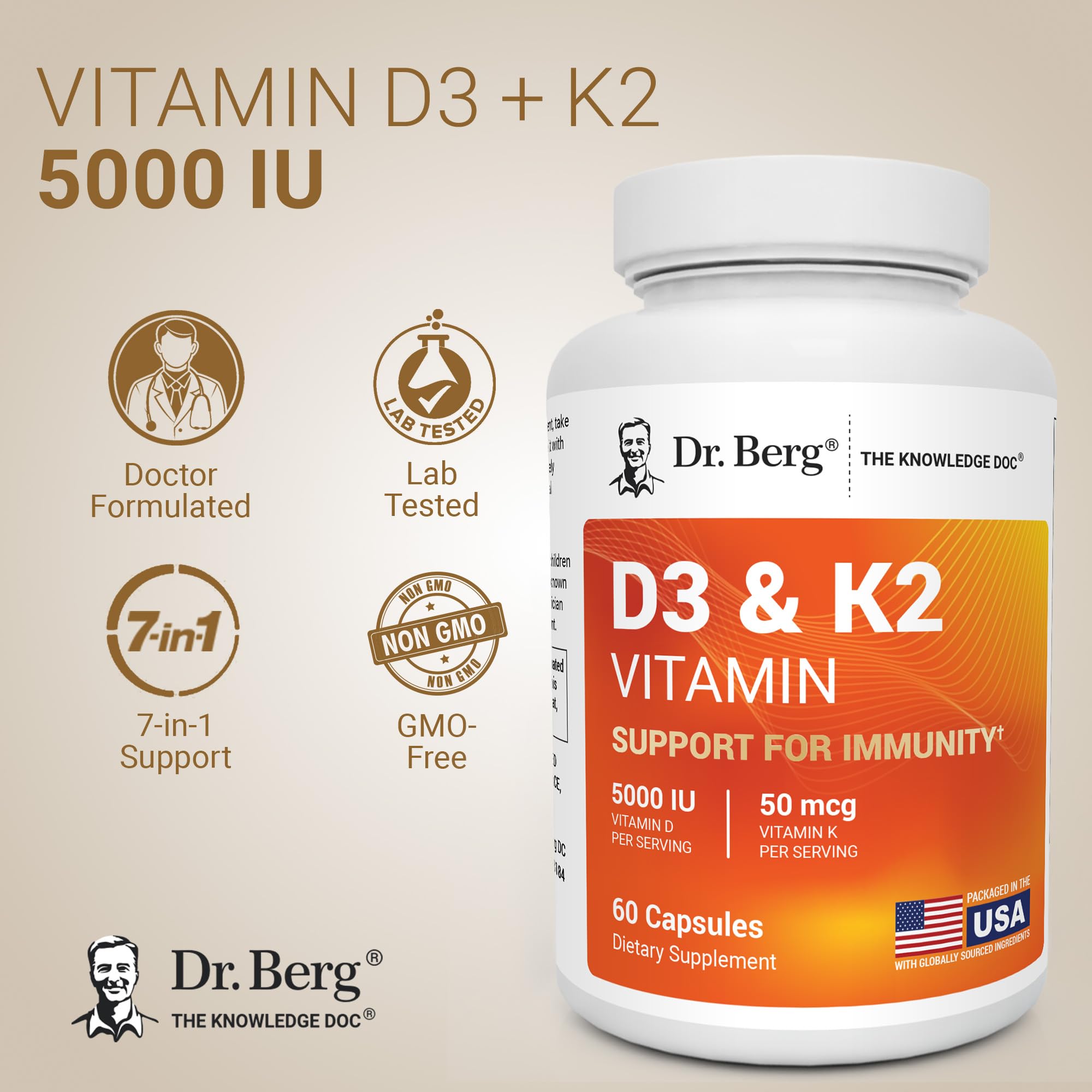 Dr. Berg Nutritionals Dr. Berg 7-in-1 Vitamin D3 K2 5000 IU | Naturally Derived - Dr. Berg Nutritionals Official Product View 2