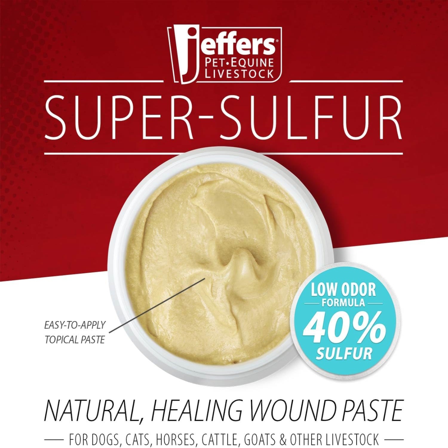 Jeffers Super Sulfur Natural Healing Paste for dogs, cats, and horses, 8 oz, wound care treatment in a tube