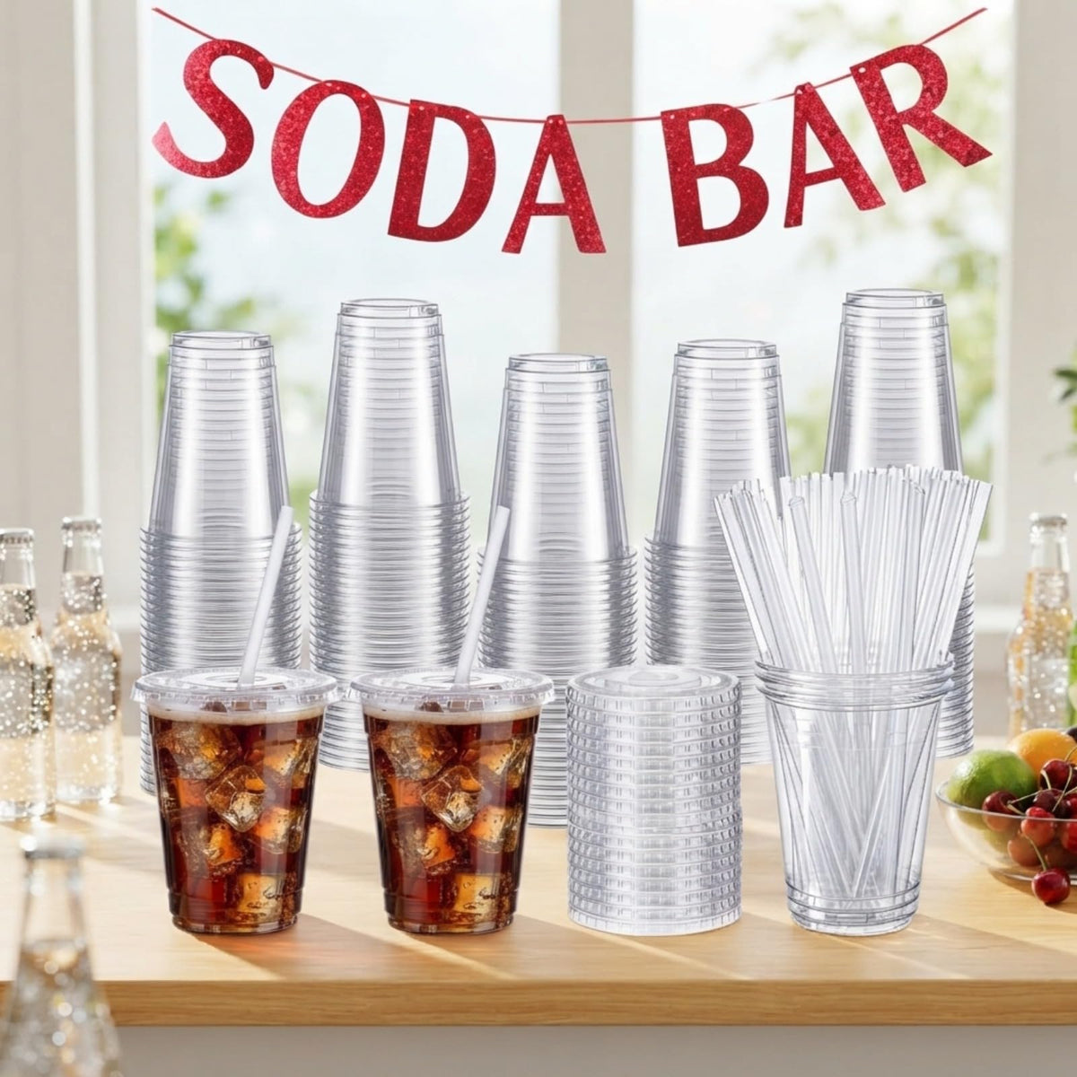 Soda Bar Party Supplies Set 50 Set 12oz Disposable Clear - Thenshop Official Imagery - 1