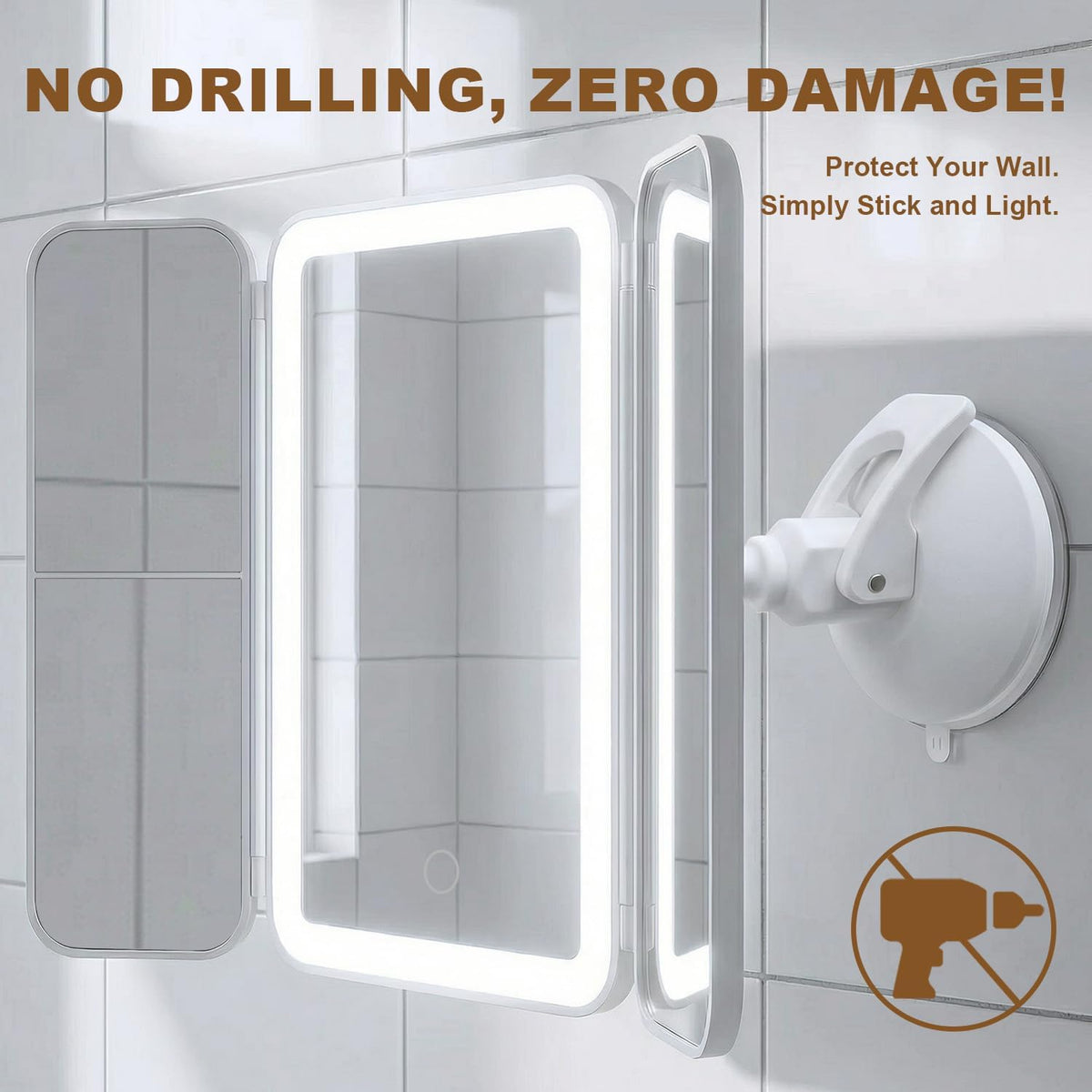 LED Shower Mirror with Lights for Bathroom Trifold Vanity - Hoxutym Official Imagery - 6