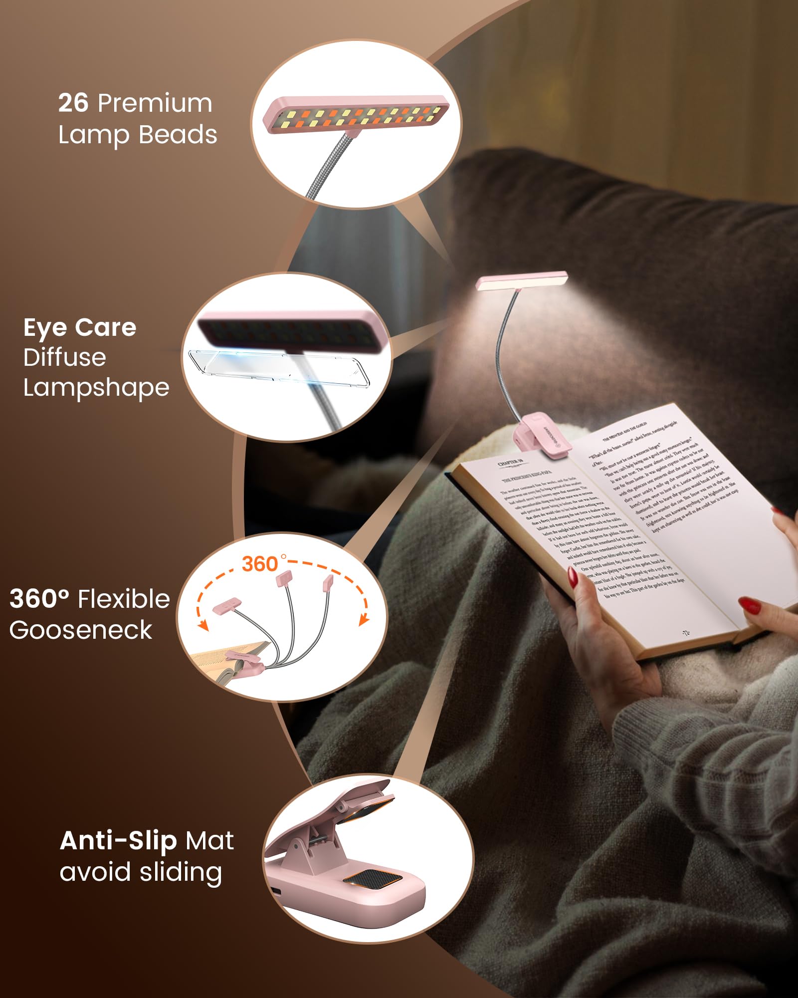 Glocusent 26 LED Reading Lights for Books in Bed, Ideal Gifts for by Glocusent - Angle View 6