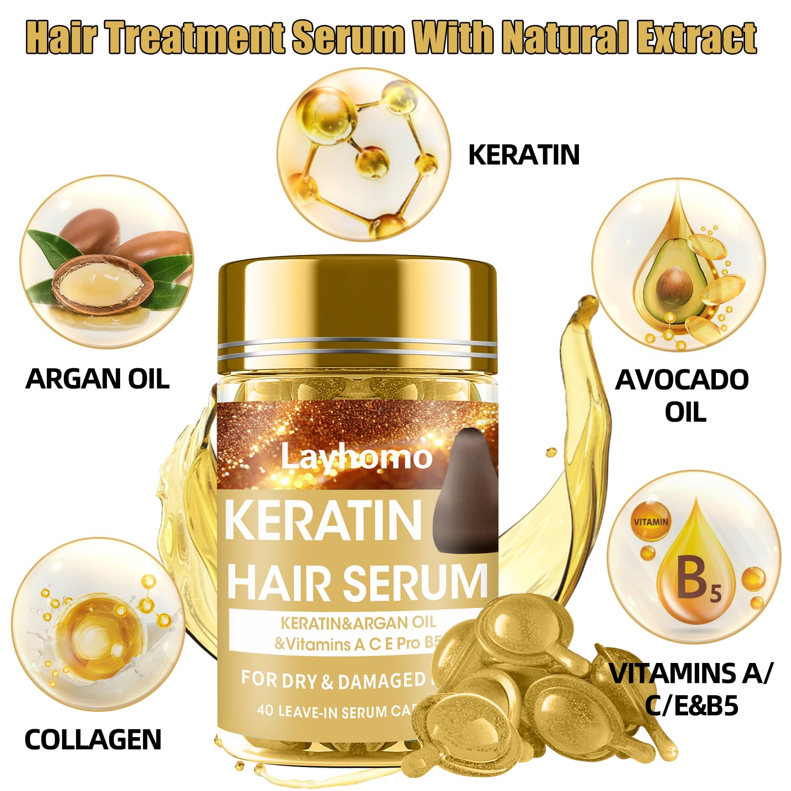 Layhomo Keratin Hair Treatment Serum Oil Capsules (40 Pcs)