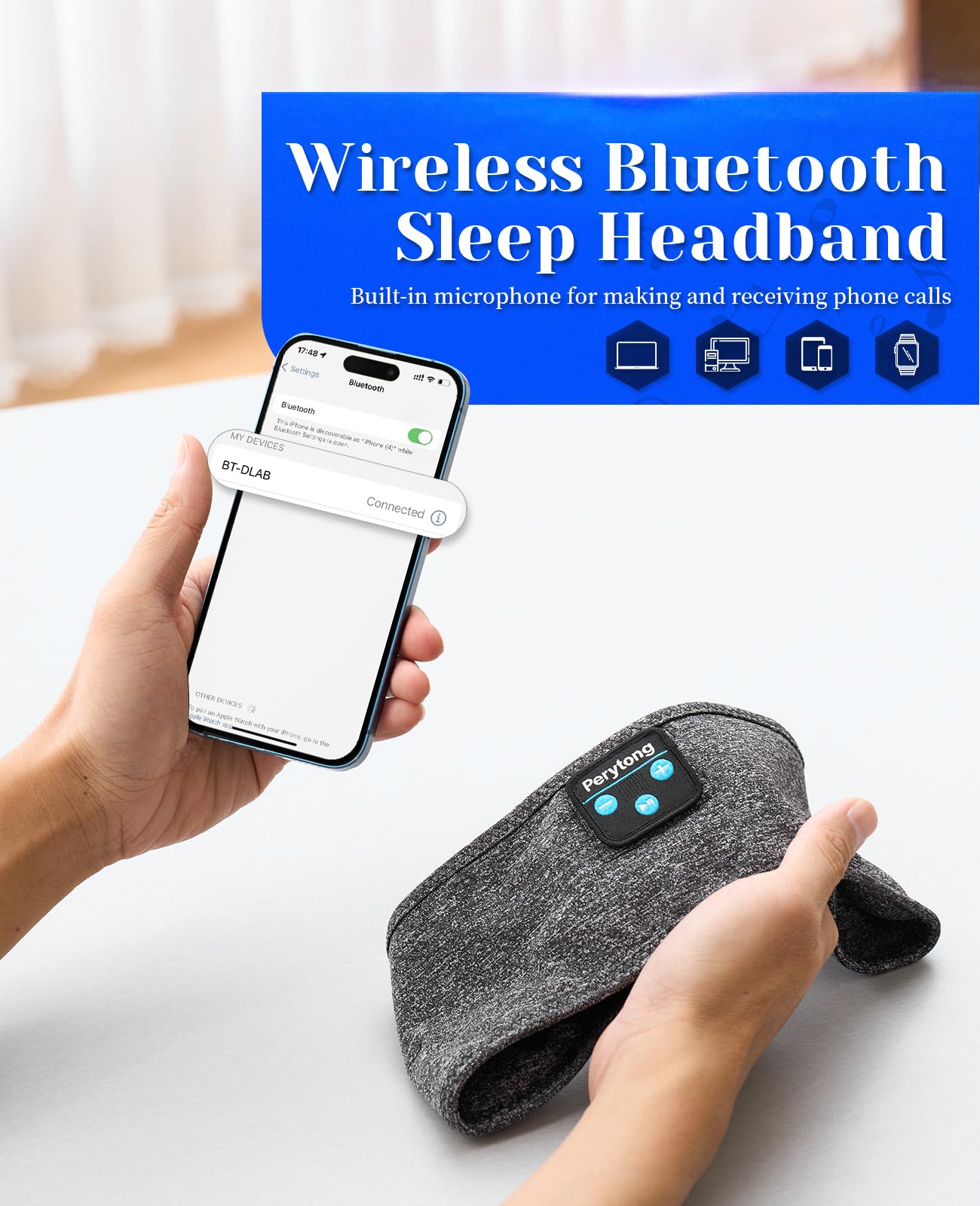 Perytong Sleeping Headphones Bluetooth Headband, Soft Long Time Play S - View 7