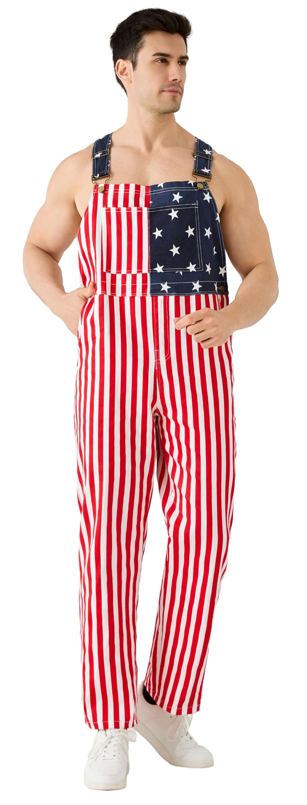 American Flag Overalls for Men USA Stars Stripes Bib - Maxim Party Supplies Official Imagery - 1