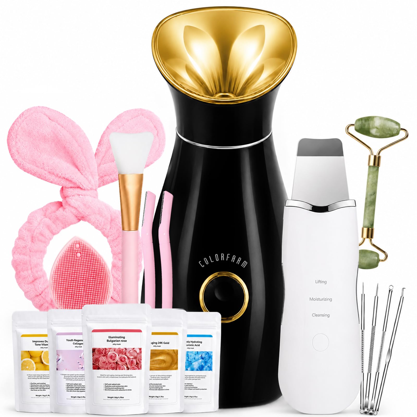 Colorfarm Facial Steamer Spa Kit with 17 Skin Care Tools for - colorfarm