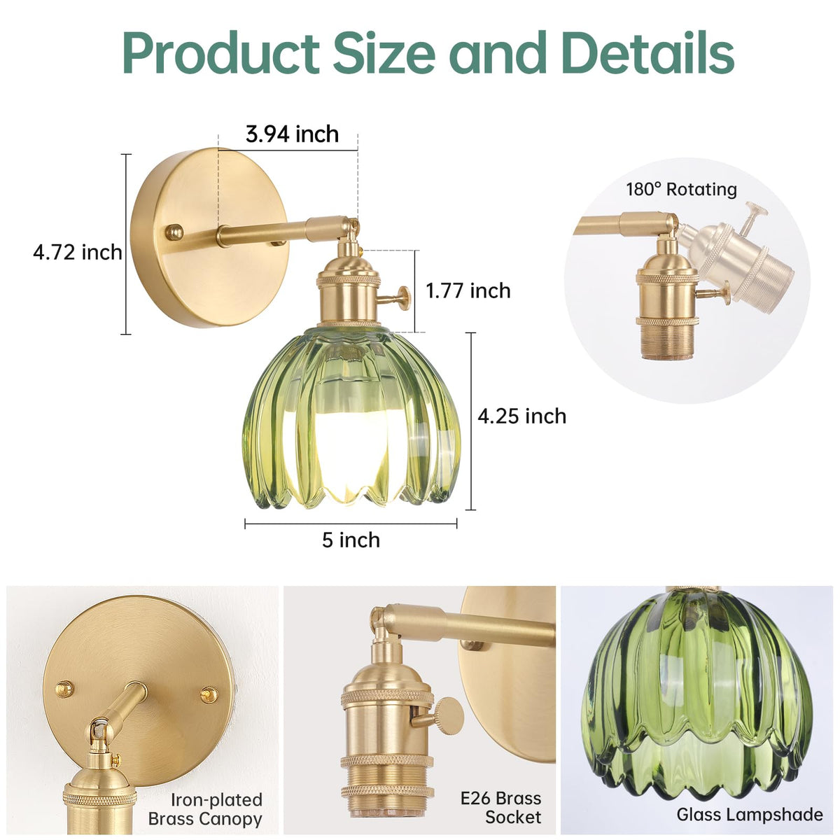 Shenmoyl Vintage Battery Operated Wall Sconce with Green - Shenmoyl Official Imagery - 6