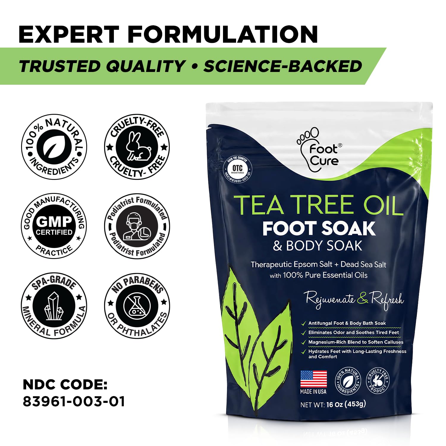 Tea Tree Oil Epsom Salt Foot Soak for Toenail Fungus Treatment, - FOOT CURE