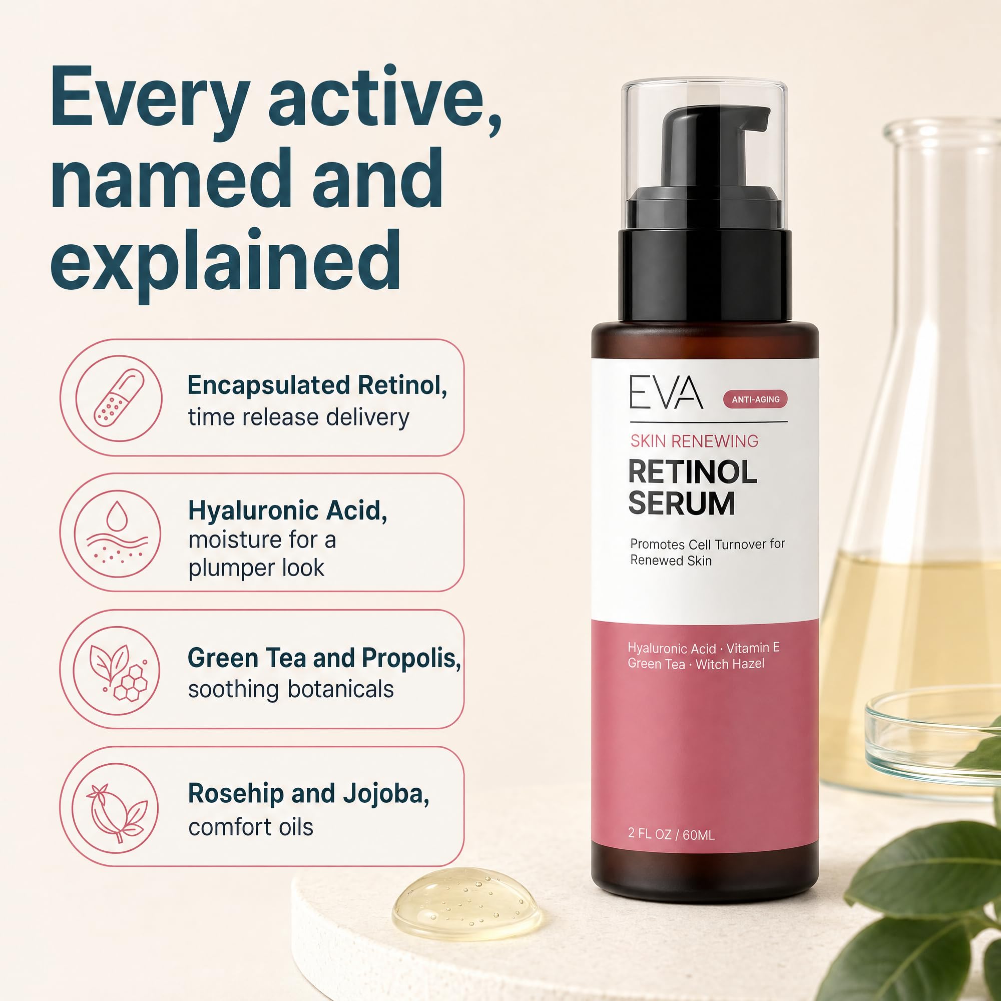 Eva Naturals Retinol Serum for Face, Night Serum with Hyaluronic Acid - Eva Naturals Official Product View 7
