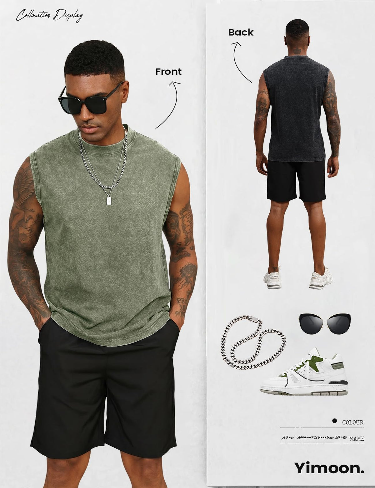 Yimoon Mens Tank Tops Workout Sleeveless Shirts Cotton Acid - Yimoon Official Imagery - 5