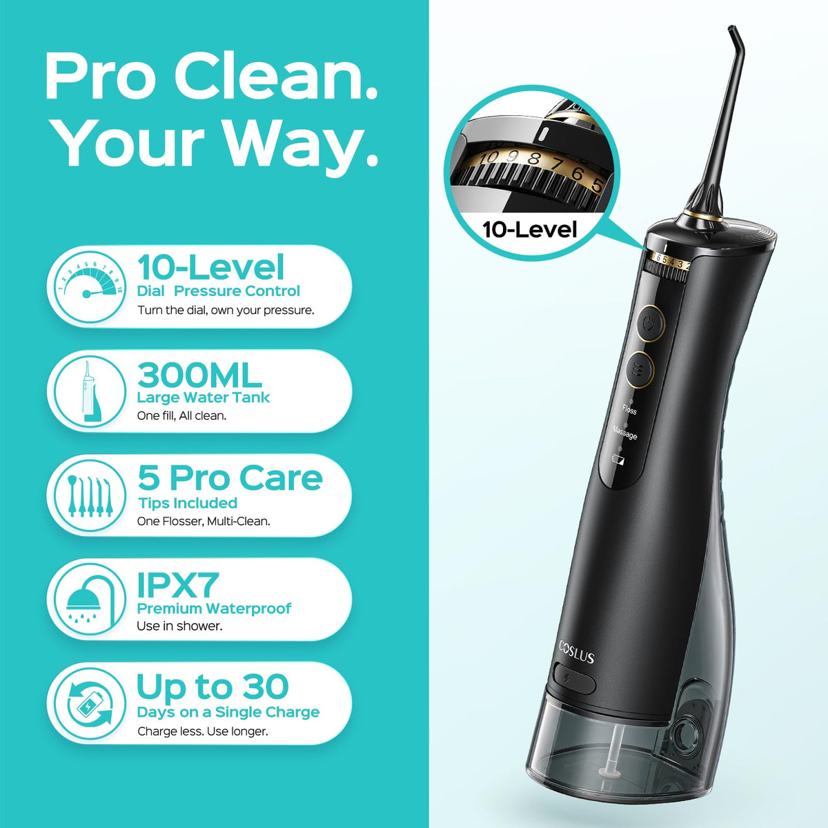 COSLUS ADA Accepted E40 Water Dental Flosser 10 Pressure - COSLUS Official Imagery - 3