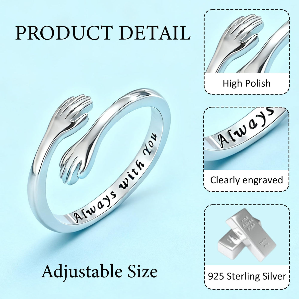 S925 Sterling Silver Hug Ring for Granddaughter Adjustable - Yuanyora Official Imagery - 5