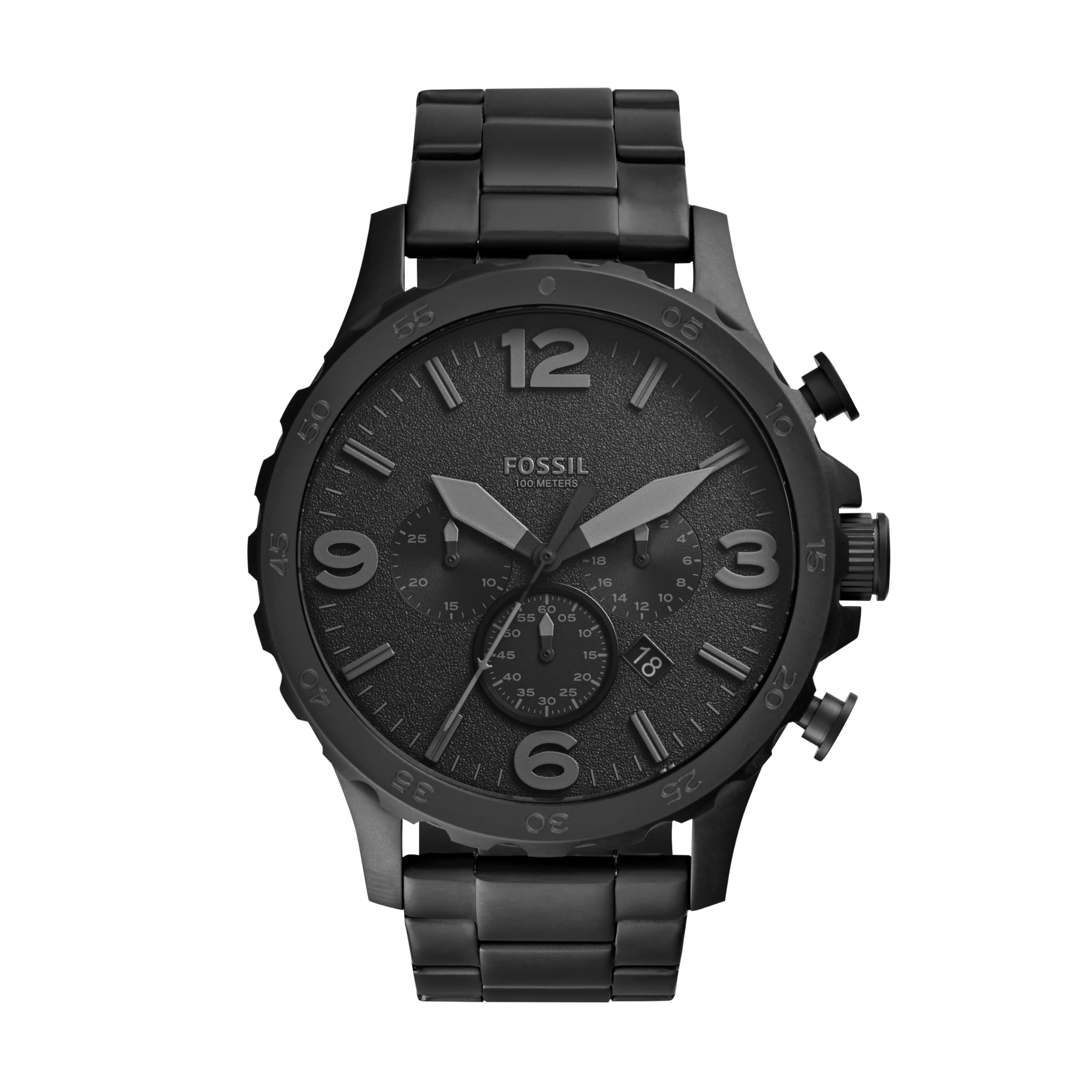 Fossil Nate Men's All-Black Chronograph Watch JR1401 50mm