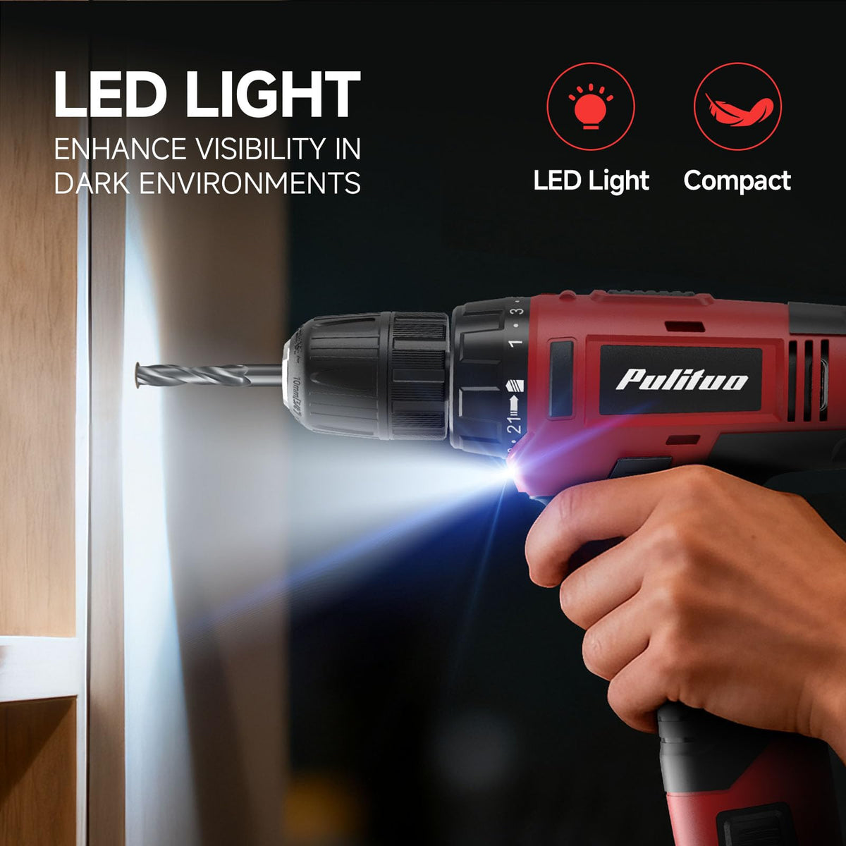 PULITUO 149 Piece Home Drill Set with Red 12V Cordless Drill - PULITUO Official Imagery - 7