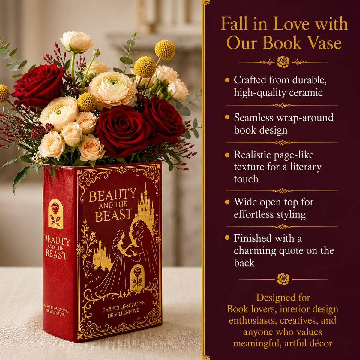 Beauty and the Beast Inspired Book Shaped Ceramic Vase - ASVP Shop Official Imagery - 6