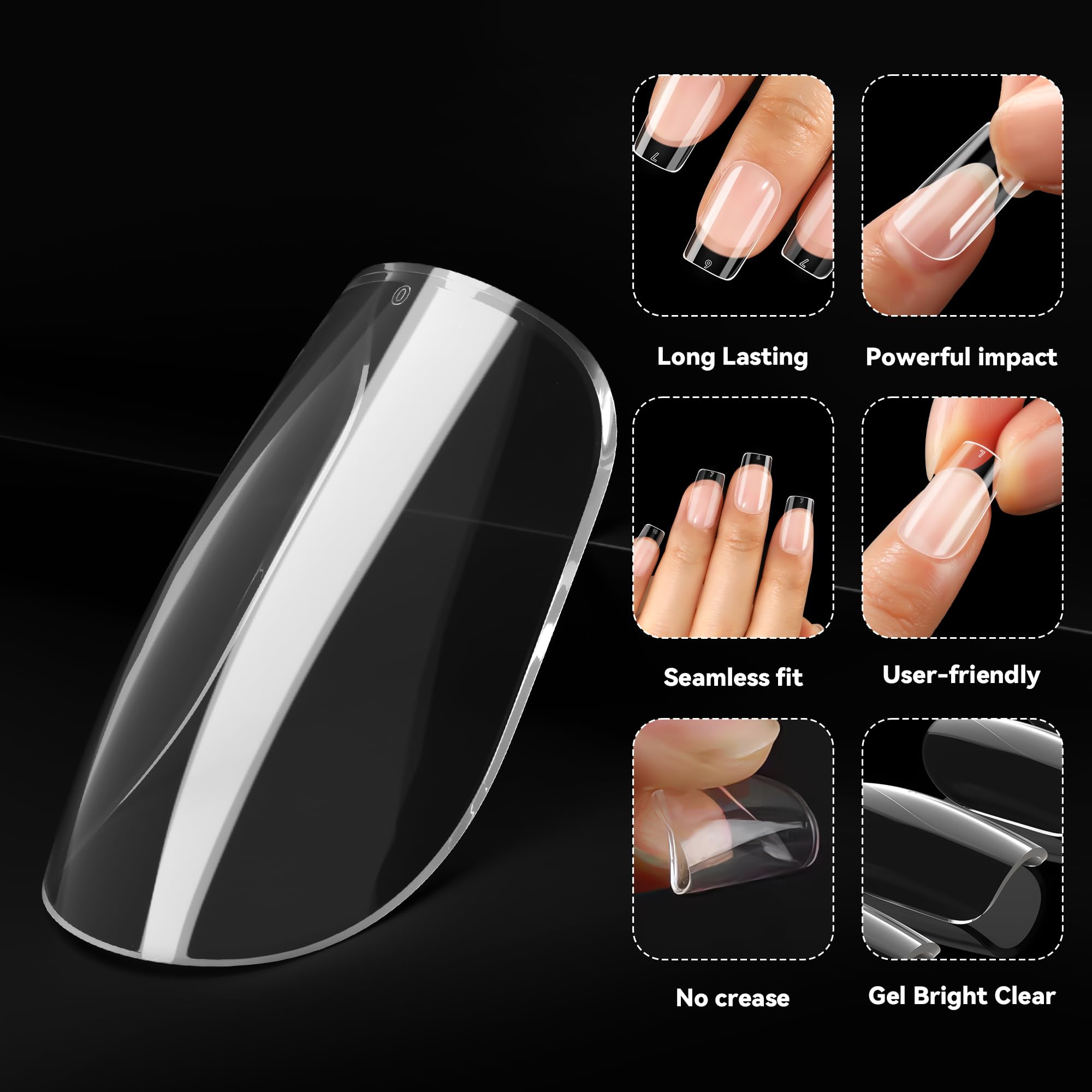 UNA GELLA 504pcs Short Square Gel Nail Tips – 12 Sizes