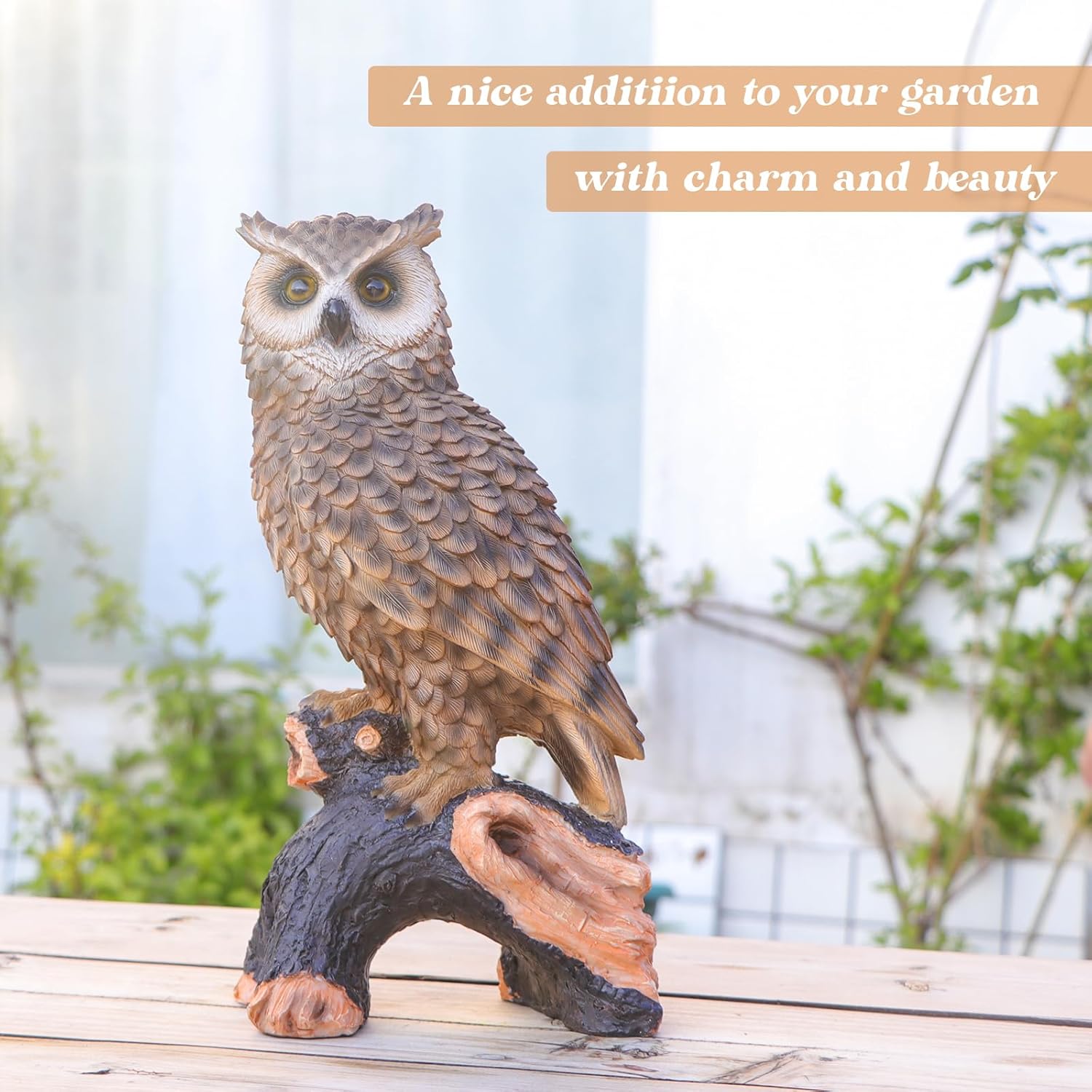 Ovewios owl garden statue, resin figurine of a forest owl perched on a stump, suitable for outdoor or indoor decoration