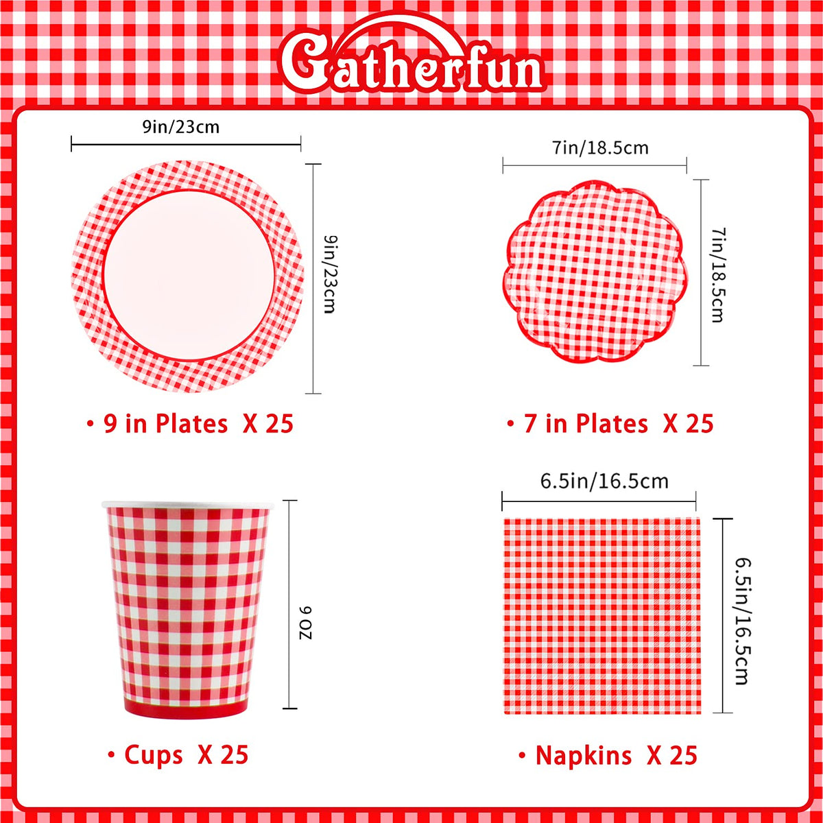 Gatherfun Gingham Red and White Party Supplies Disposable - Gatherfun Official Imagery - 4