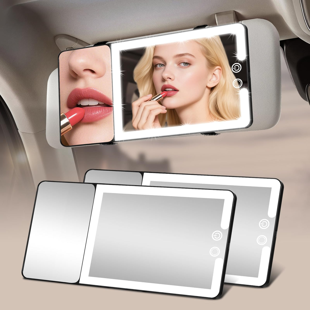 2pcs Car Sun Visor Vanity Mirror with Lights 20X - Suupvaor Official Imagery - 2