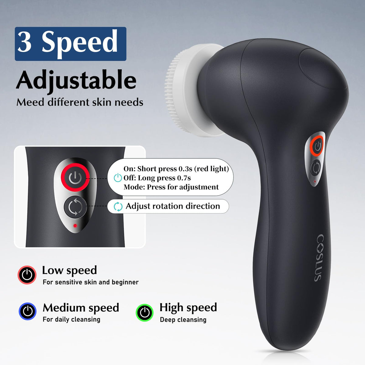 COSLUS FBX04 Facial Cleansing Brush 3 in 1 Face Scrubber - COSLUS Official Imagery - 5
