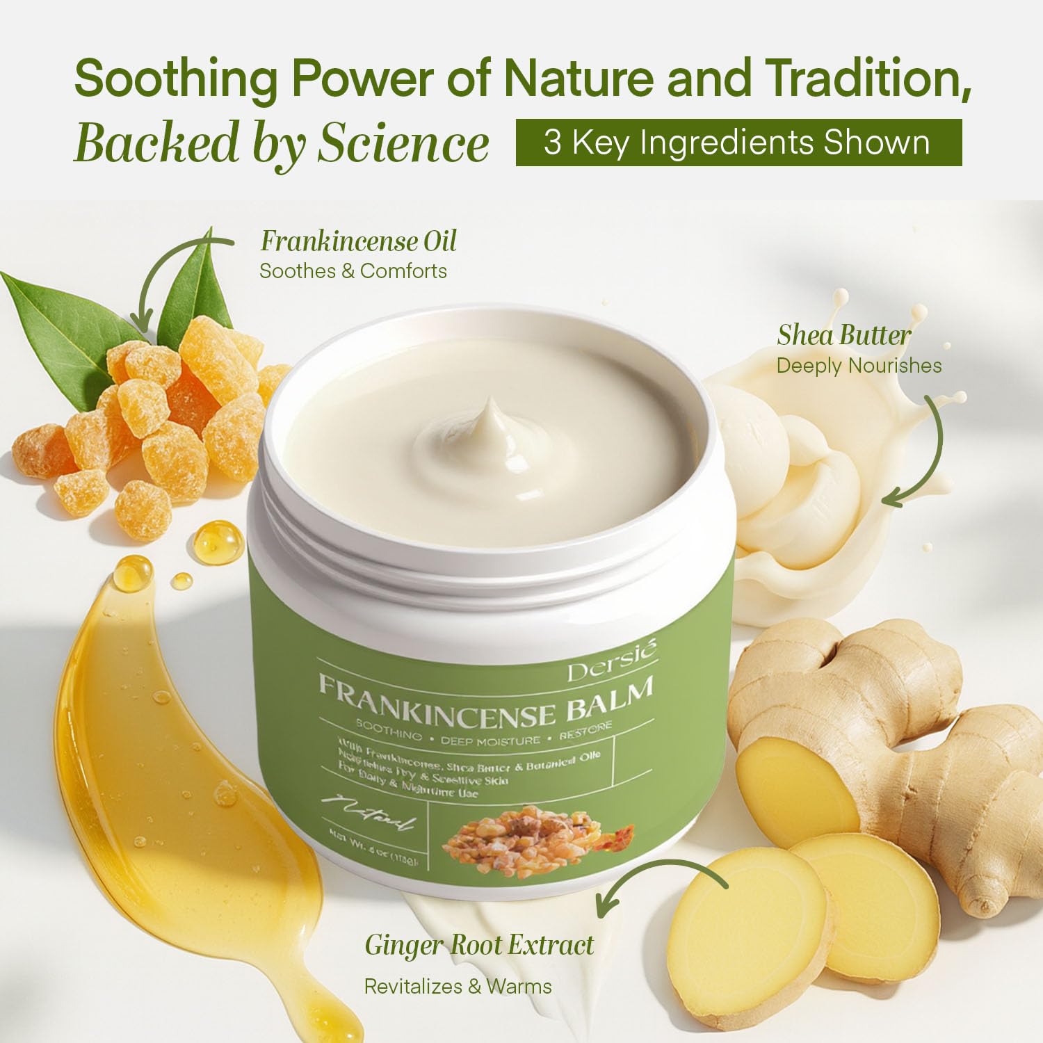 Dersie Frankincense Balm - 4 oz | Soothes Muscles & Joints, Supports Skin Renewal & Nourishment – All Natural Balm for Muscle, Joint & Foot Discomfort and Dry Skin, Infused with Frankincense Oil