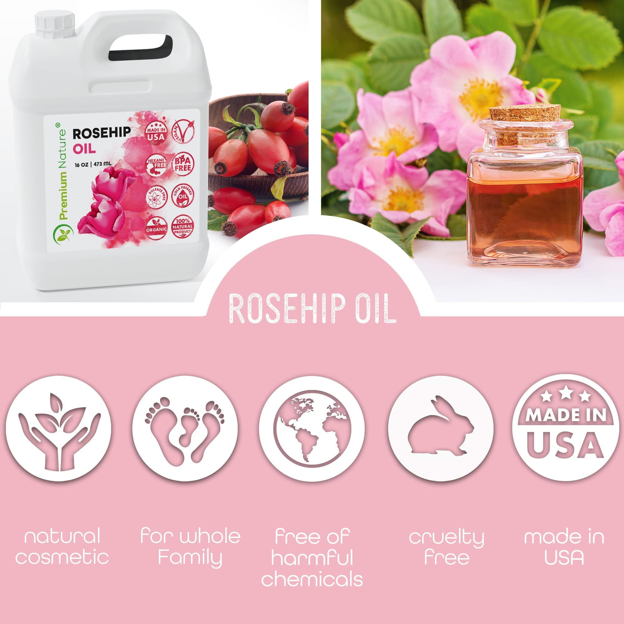 Premium Nature Rosehip Oil For Face , Rosehip Seed Pure Cold Pressed Unrefined - Premium Nature Official Product View 3