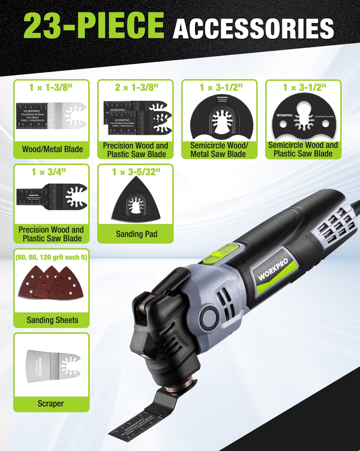 WORKPRO 400W Corded Oscillating Multi Tool Kit - WORKPRO Official Imagery - 4