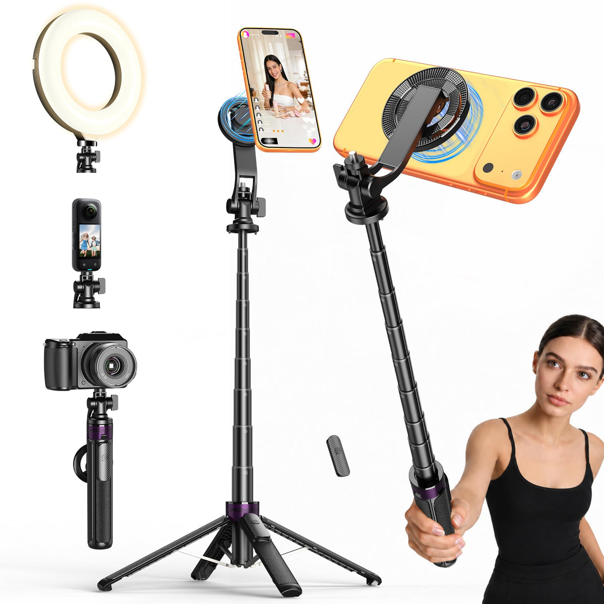 53 Magnetic Selfie Stick Tripod 4 Leg Base 1 4 Mount Remote - ACKIMA Official Imagery - 1