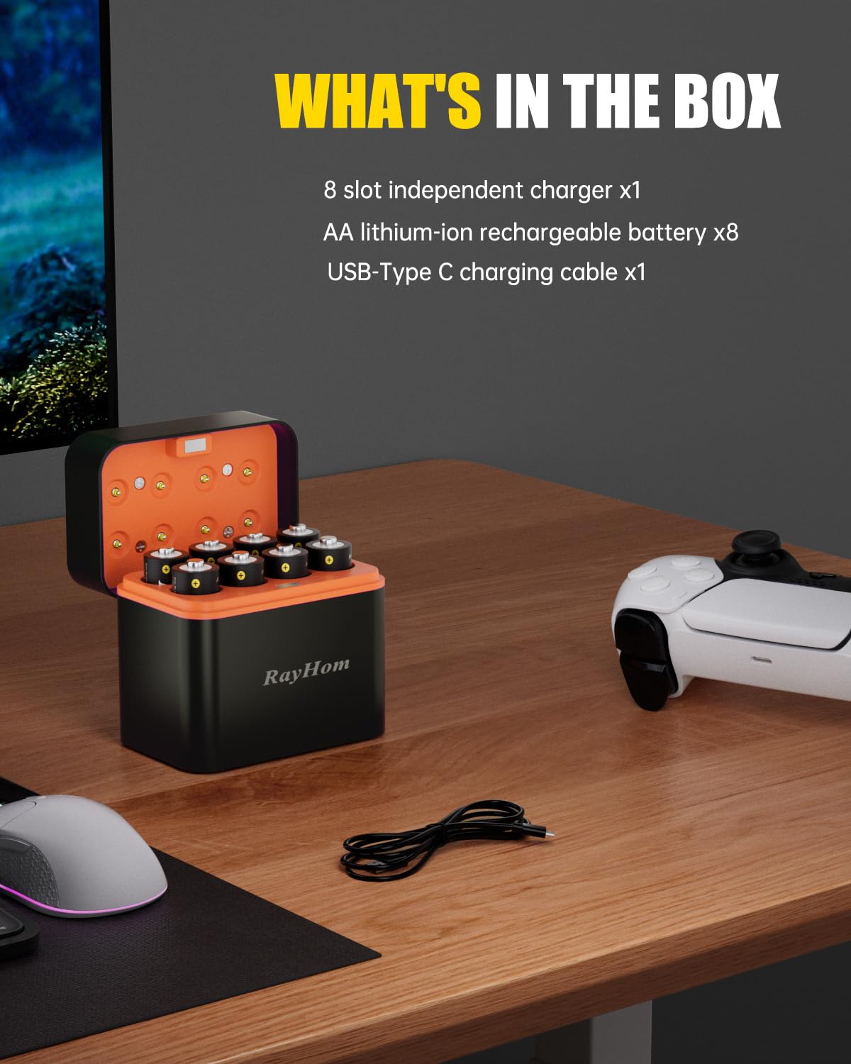 RayHom 8 Pack Rechargeable AA Lithium Batteries with Charger for - RayHom Official Product View 6