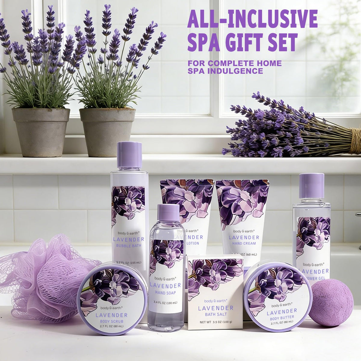 BODY EARTH Lavender Spa Gift Baskets for Women 11 pc Gifts - BODY & EARTH Official Imagery - 3