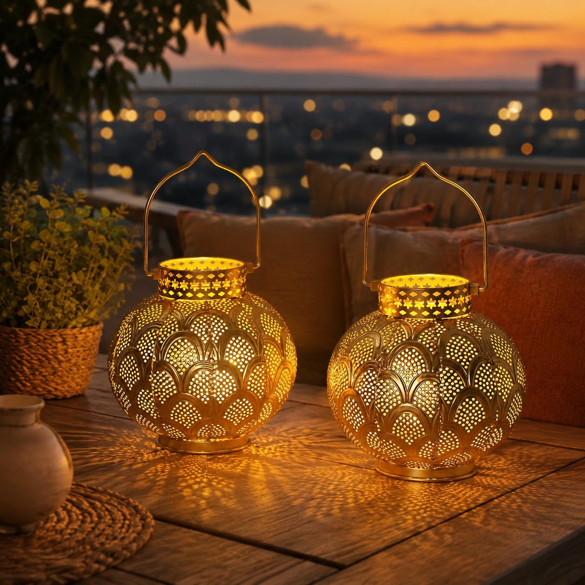 TRIROCKS Set of 2 Moroccan Style Metal Table Lamp 7 High - TRIROCKS Official Imagery - 4