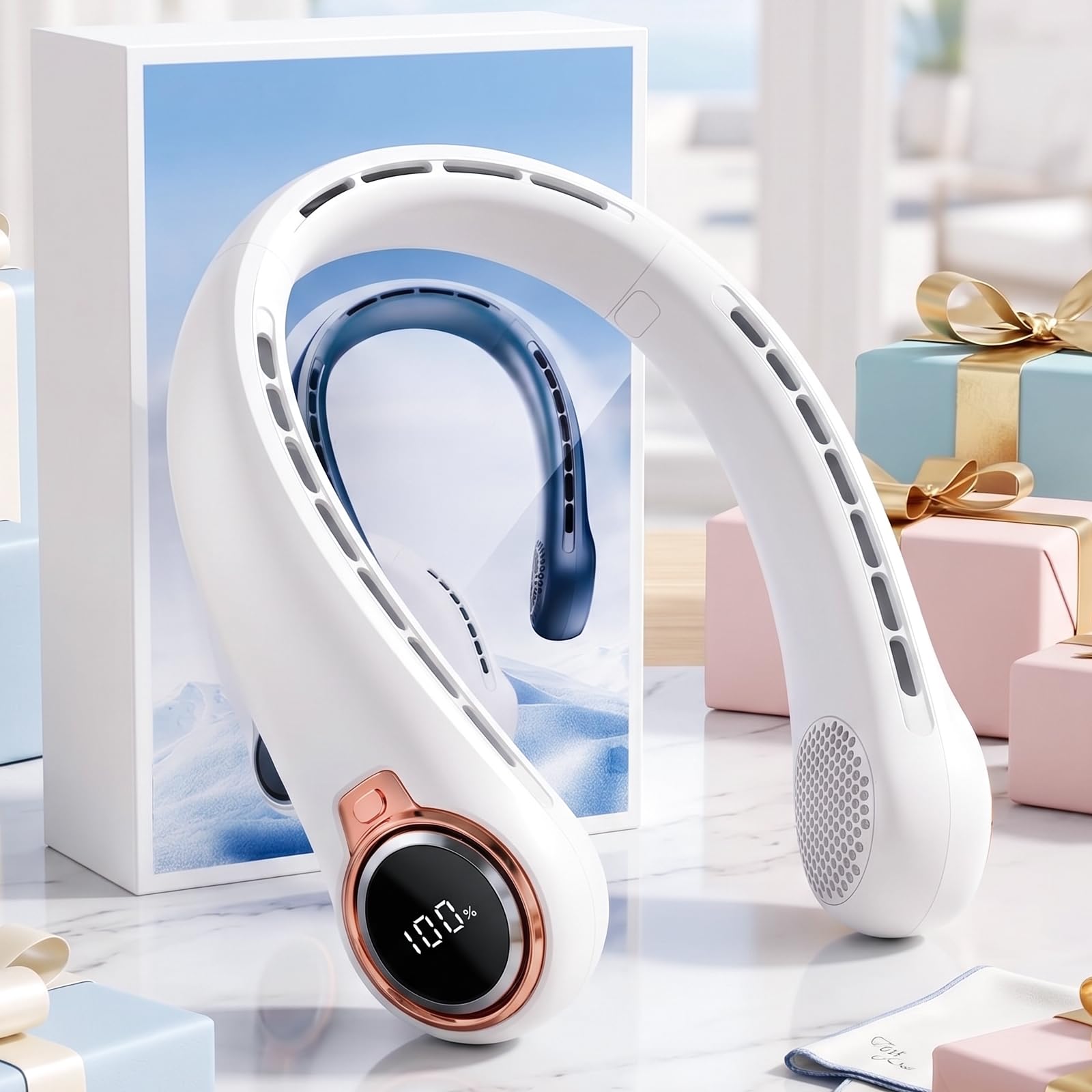 BNBZ Portable Neck Fan, 6000mAh Rechargeable Fan Blows Cold Air with L - View 1
