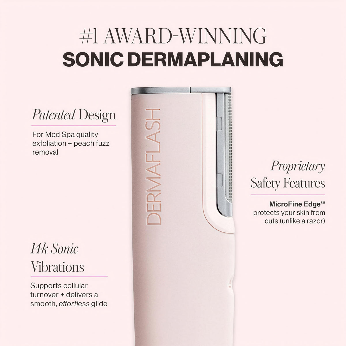 DERMAFLASH LUXE Sonic Dermaplaning Tool for Face Peach Fuzz - Premium Selection Official Imagery - 3