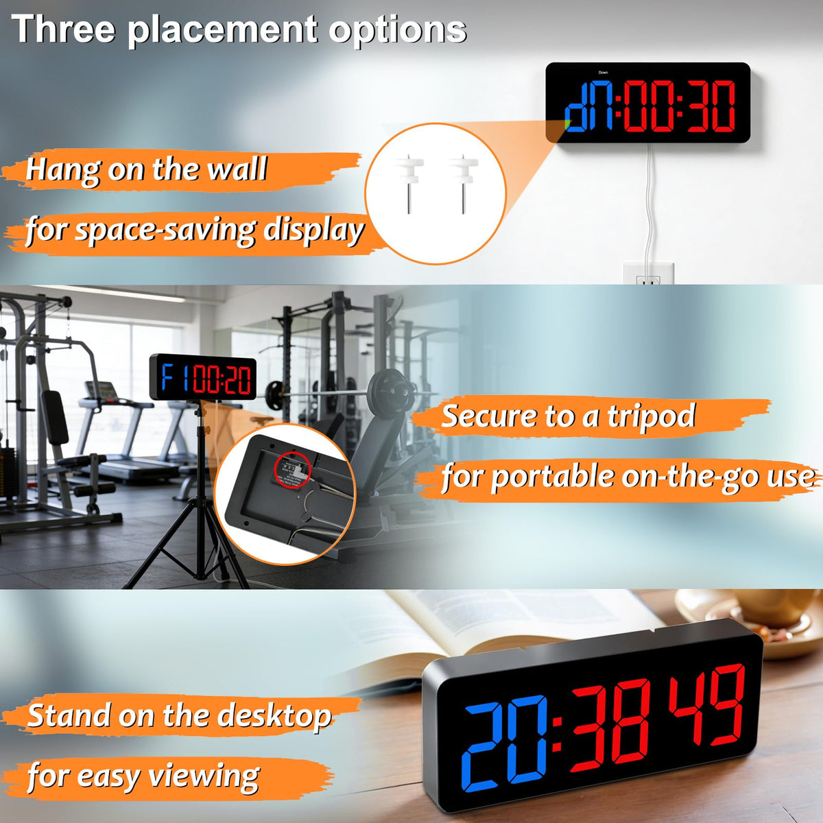 2 in 1 Digital Clock Gym Timer for Tabata FGB EMOM Interval - QINYUNE Official Imagery - 7